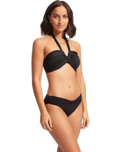 Seafolly Collective Hipster Women's 14 Black Stretch Twist Band Swimwear GBO2345