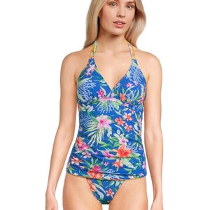 Tommy Bahama Isola Vita Tankini Top Women's XL Blue Floral Reversible GBO2369