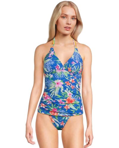 Tommy Bahama Isola Vita Tankini Top Women's XL Blue Floral Reversible GBO2369
