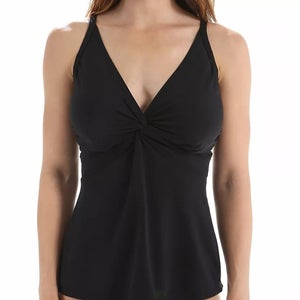 Sunsets Forever Tankini Top Women 36D Black Stretch Twist Front Swimwear GBO2402