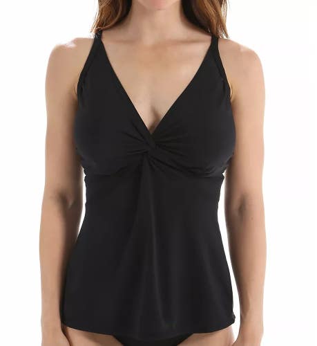 Sunsets Forever Tankini Top Women 36D Black Stretch Twist Front Swimwear GBO2402