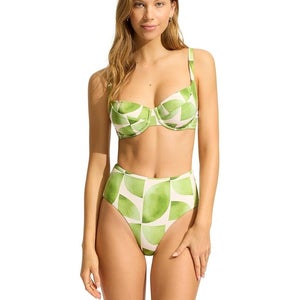 Seafolly Sunray Bikini Top Women's 8 Sage Leaf Print Swimwear Underwire GBO2401