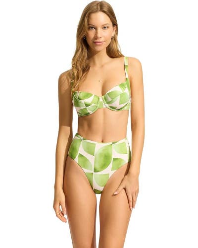 Seafolly Sunray Bikini Top Women's 8 Sage Leaf Print Swimwear Underwire GBO2401