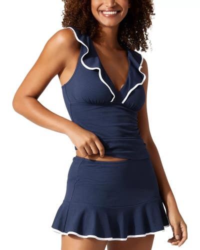 Tommy Bahama Island Cays Cabana Tankini Top Women S Blue Ruffle Swimwear GBO2410