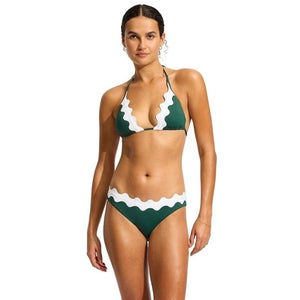 Seafolly Gia Ric Rac Slide Tri Bra Women's 12 Evergreen Stretch Swimwear GBO2388