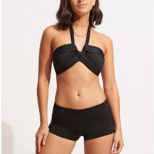 Seafolly Collective Roll Top Boyleg Women's 4 Black Stretch Swimwear GBO2352