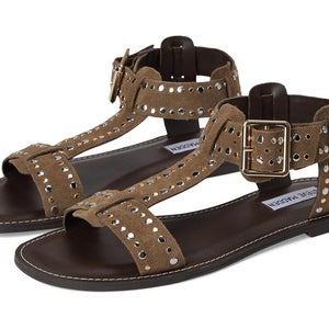 Steve Madden Brazinn Sandals Women's US 8.5 Taupe Suede Adjustable Strap VER1259