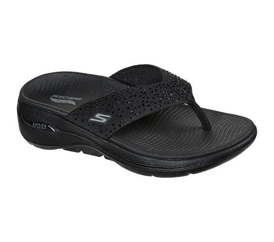 Skechers GO WALK Arch Fit Dazzle Sandals Womens US 9 Black Slip-On Slide VER1134