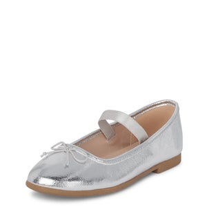 The Children's Place Ballet Flats Girls US 3 Silver Faux Leather Slip-On VER1004