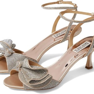 Badgley Mischka Remi MP5914 Sandal Womens 9 Nude Ankle Strap Kitten Heel VER1078