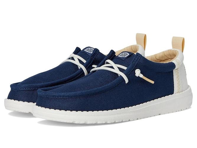 Hey Dude Wally Big Kids 4 Sargasso Blue White Summer Linen Slip-On Shoes VER1352