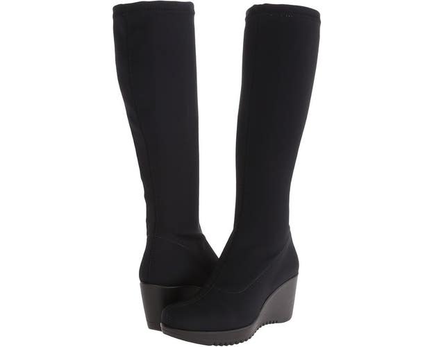 La Canadienne Gaetana Boots Women's US 7.5 Black Wedge Heel Knee High VER1069