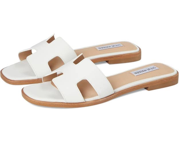 Steve Madden Hadyn HADY01S1107 Sandals Women's 6.5 White Leather Slides VER1056
