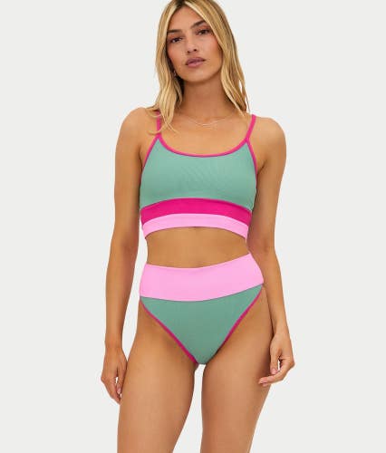 Beach Riot Emmy Bikini Bottom Womens Medium Multi Colorblock High-Waisted JZZ952