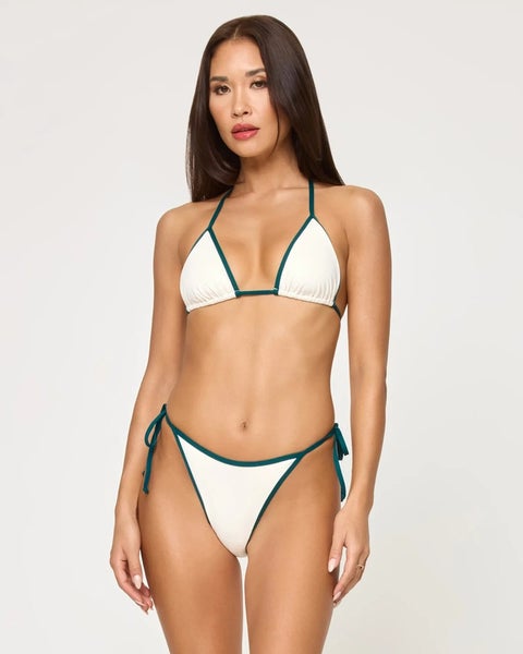 L*Space Aspen Bikini Top Womens Small Cream Deep Teal Halter Strap Beach JZZ1032