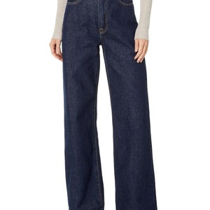 Levi's Ribcage Jeans Women 25X32 Blue Denim Dark Wash High Rise Wide Leg JZZ1054