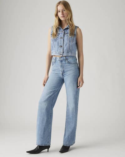 Levi's Ribcage Jeans Women's 27x32 Blue Denim Cotton High Rise Wide Leg JZZ1093