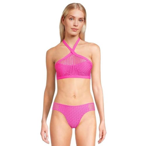 Becca Castaway Bikini Top Women's Large Azalea Stretch Sheer Halter Neck JZZ980