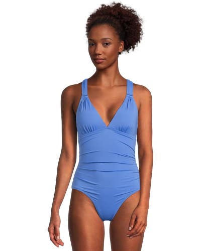 Tommy Bahama Novelty Pearl Swimsuit Women's 12 Blue Lace-Back One Piece JZZ961