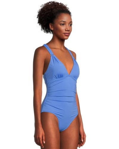 Tommy Bahama Novelty Pearl Swimsuit Women's 8 Blue Lace-Back One Piece JZZ970