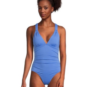 Tommy Bahama Novelty Pearl Swimsuit Women's 14 Blue Lace-Back One Piece JZZ957