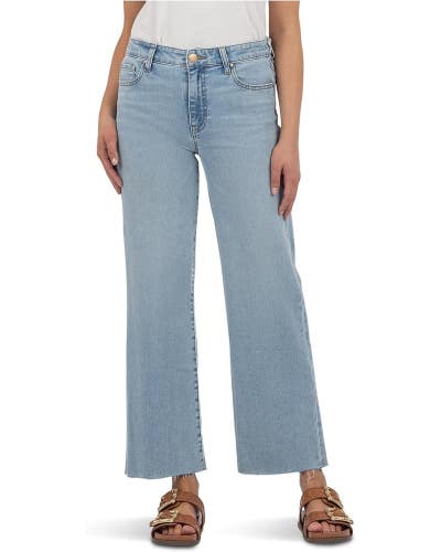 KUT from the Kloth Charlotte Jeans Women's 6 Blue Denim Raw Hem Wide Leg JZZ1092