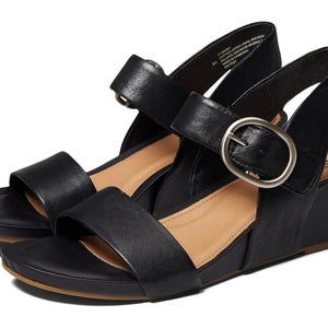 Sofft Vaya SF0060601 Sandal Women 7 Black Leather Ankle Strap Wedge Heel ZAP2208