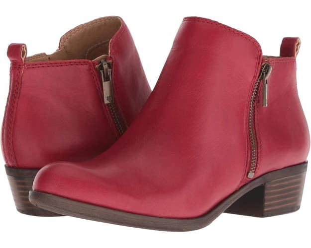 Lucky Brand Basel Boots Women 6.5 Garnet Leather Almond Toe Ankle Bootie ZAP2040