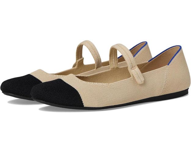 Rothys The Square Flats Womens US 7.5 Cream Captoe Slip On Mary Jane ZAP2204