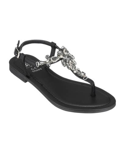 GC Shoes Josie Sandals Women's US 9 Black Embellished T-Strap Toe Post ZAP2145