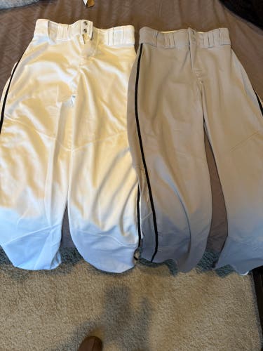Gray & White Men's Small Adult Alleson Game Pants (New, no tags). Both pairs have Velcro at bottom