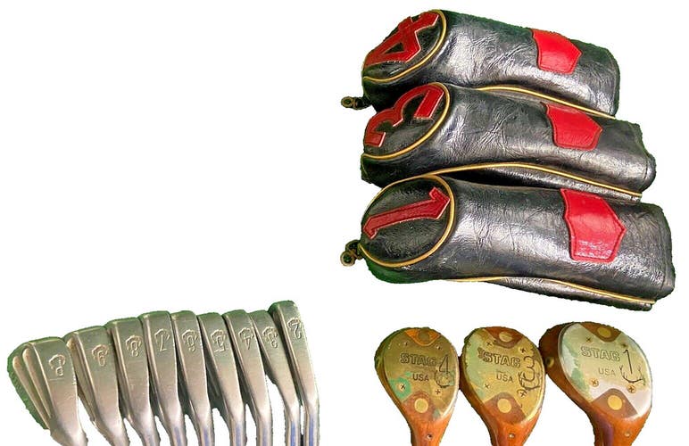 Stag Golf Set 2-PW USA Irons & Persimmon 1w,3w,4w RH Men's Stiff Steel With HC's