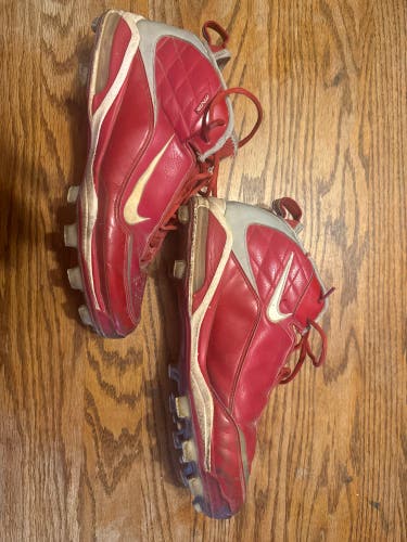 Red Men's Size M 12.0 (W 13.0) Adult Nike Lunar MVP Pregame High Top Molded Cleats (Used)