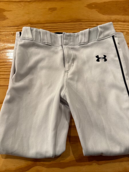 White Unisex Medium Youth Under Armour tapered piped Game Pants (Used)
