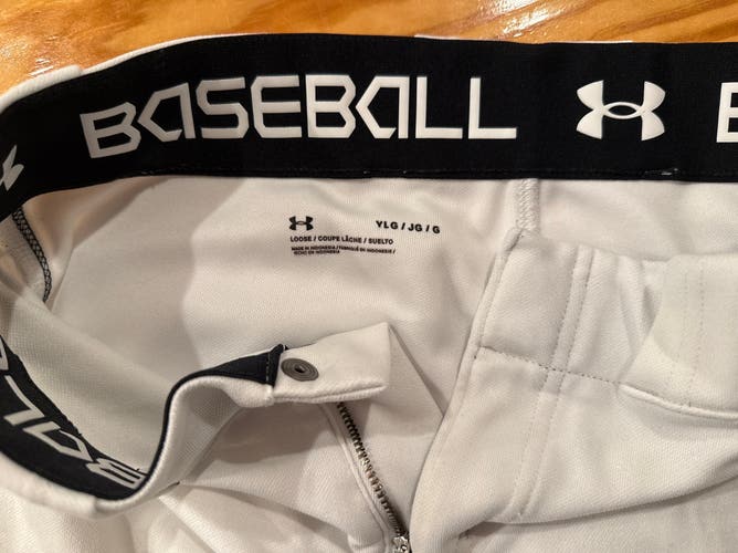 White Unisex Large Youth Under Armour tapered piped Game Pants (Used)