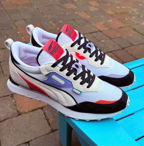 MENS PUMA RIDER FV FD ATHLETIC SNEAKERS US SIZE 10 WHITE/BLACK 387177-01 (NWOT)