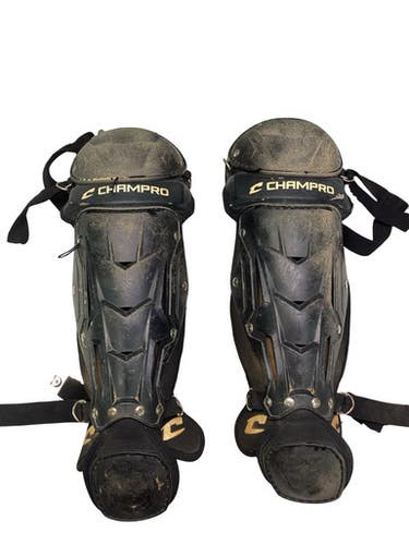Used Champro BLACK SHIN GAURDS Catchers Leg Guards Black Junior 11347-S000263377