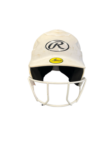 Used Rawlings HELMET W/ MASK Batting Helmet w/Mask White MD 11682-S000127175