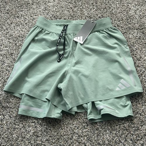 Adidas Ultimate Running Reflective 2-in-1 Shorts Green Mens Size Small JC7336