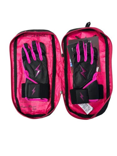 Used PREMIUM PRO LONG CUFF BB/SB Batting Gloves Black And Pink SM 11835-S000203973