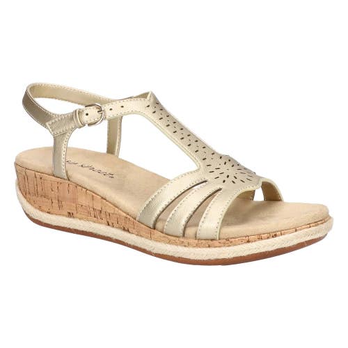 Easy Street Dorinda 31-6738 Sandals Women's 10 Gold Open Toe Wedge Heel HTAT282