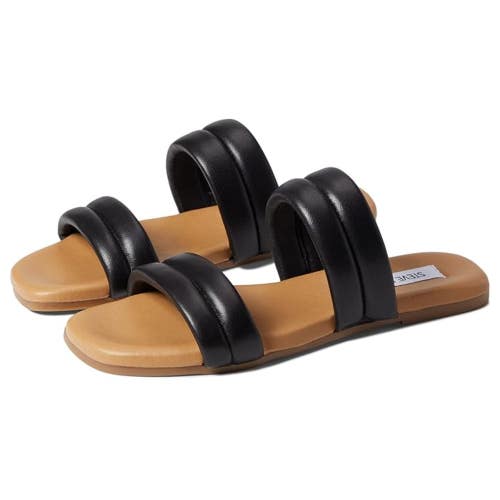 Steve Madden Wizen Sandals Women's US 6 Black Leather Two Strap Slides ZAP2111