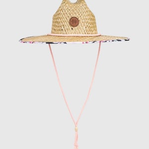 Roxy Pina To My Colada Sun Hat Womens Small Beige Straw Wide Brim Safari JDM2885