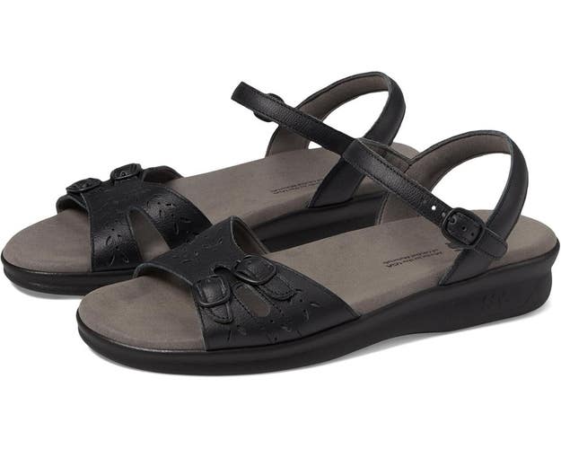 SAS Duo 0087-020 Sandals Women's US 9.5 Black Leather Adjustable Strap VER1202