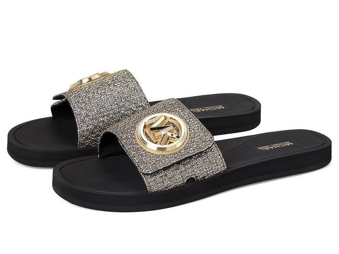 Michael Kors MK Charm Sandals Women's US 9 Gold Round Toe Slip On Slides ZAP2100