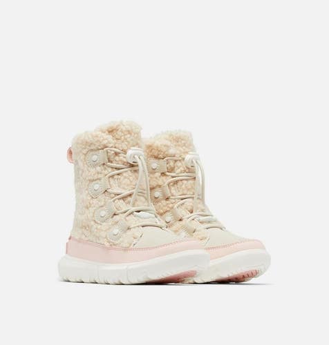 Sorel Explorer Snow Boots Kids US 7 Natural Pink Cozy Shearling Winter HTAT267