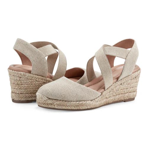 Easy Spirit Meza Sandals Womens 8.5 Beige Slip On Espadrille Wedge Heel HTAT269