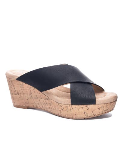 CL by Laundry Dream Day Sandals Women's US 7.5 Black Suede Wedge Heel VER1188