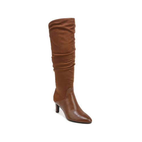 Lifestride Glory Boots Womens 9.5 Chestnut Side Zip Almond Toe Knee High HTAT278