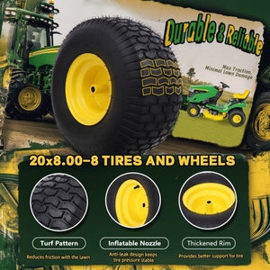 Wilhite 20x8.00-8 Tubeless Offset Hub Riding Lawnower Tires Set of 2 Yellow